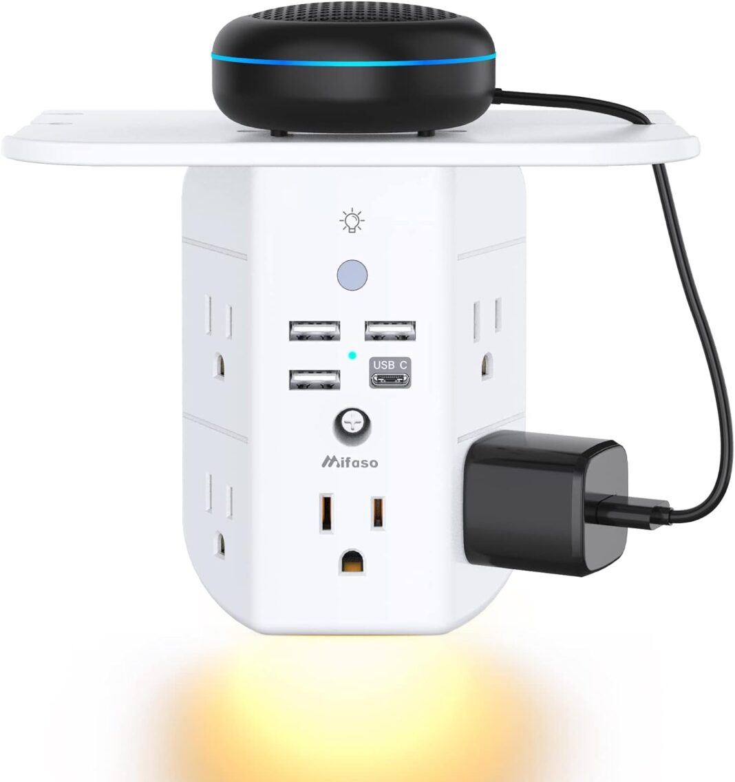 Revolutionize Your Space: The Ultimate Wall Outlet Extender with Shelf & Night Light!